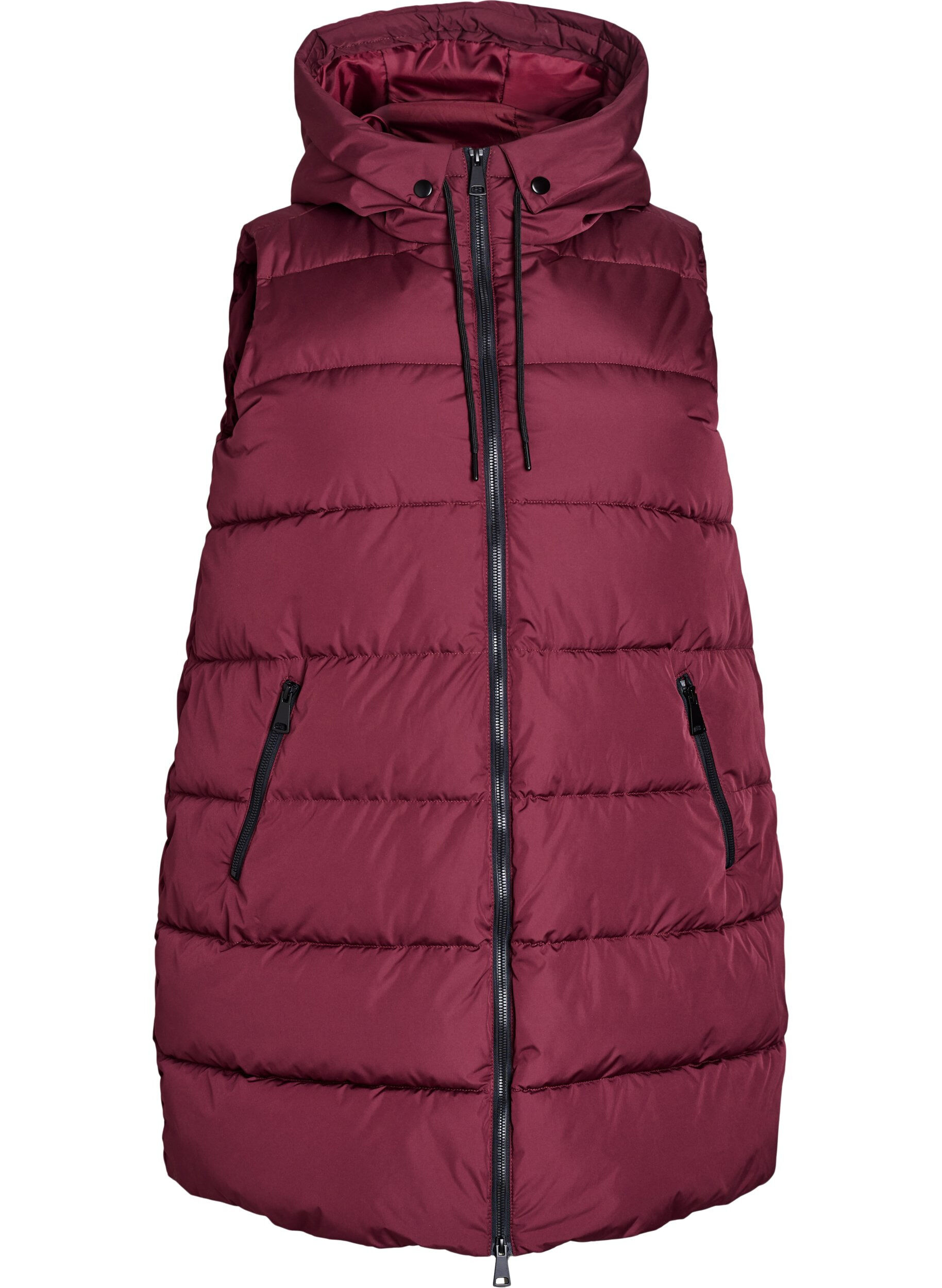 ZizziLang vest med hette og lommer, R&oslash;d, Packshot image number 0