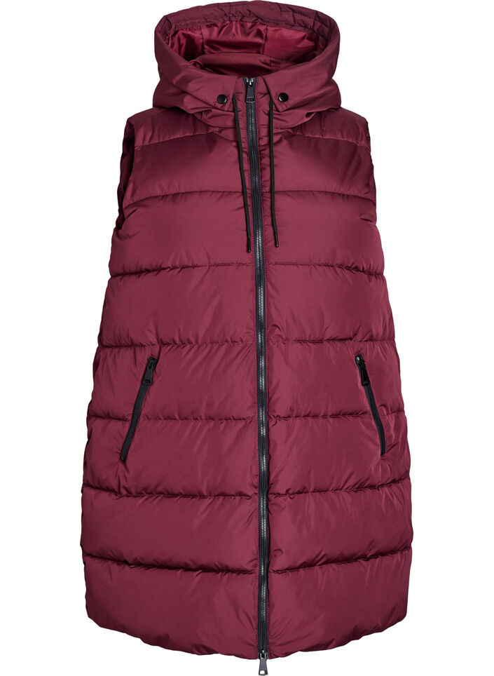 Lang vest med hette og lommer, R&oslash;d, Packshot image number 0