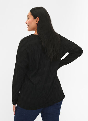 FLASH - Langermet bluse med struktur, Black, Model image number 1