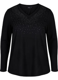 Bluse med similisten og lange ermer, Black