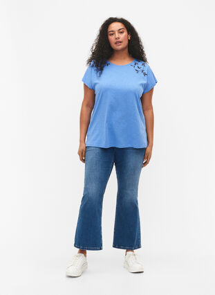 T-skjorte i bomull med mønsterdetalj, Ultramarine C Leaf, Model image number 2