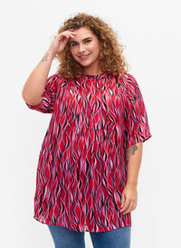 Kortærmet tunika med trykk, Fuchsia Pink AOP, Model