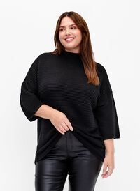 Strukturstrikket genser med høy hals, Black, Model