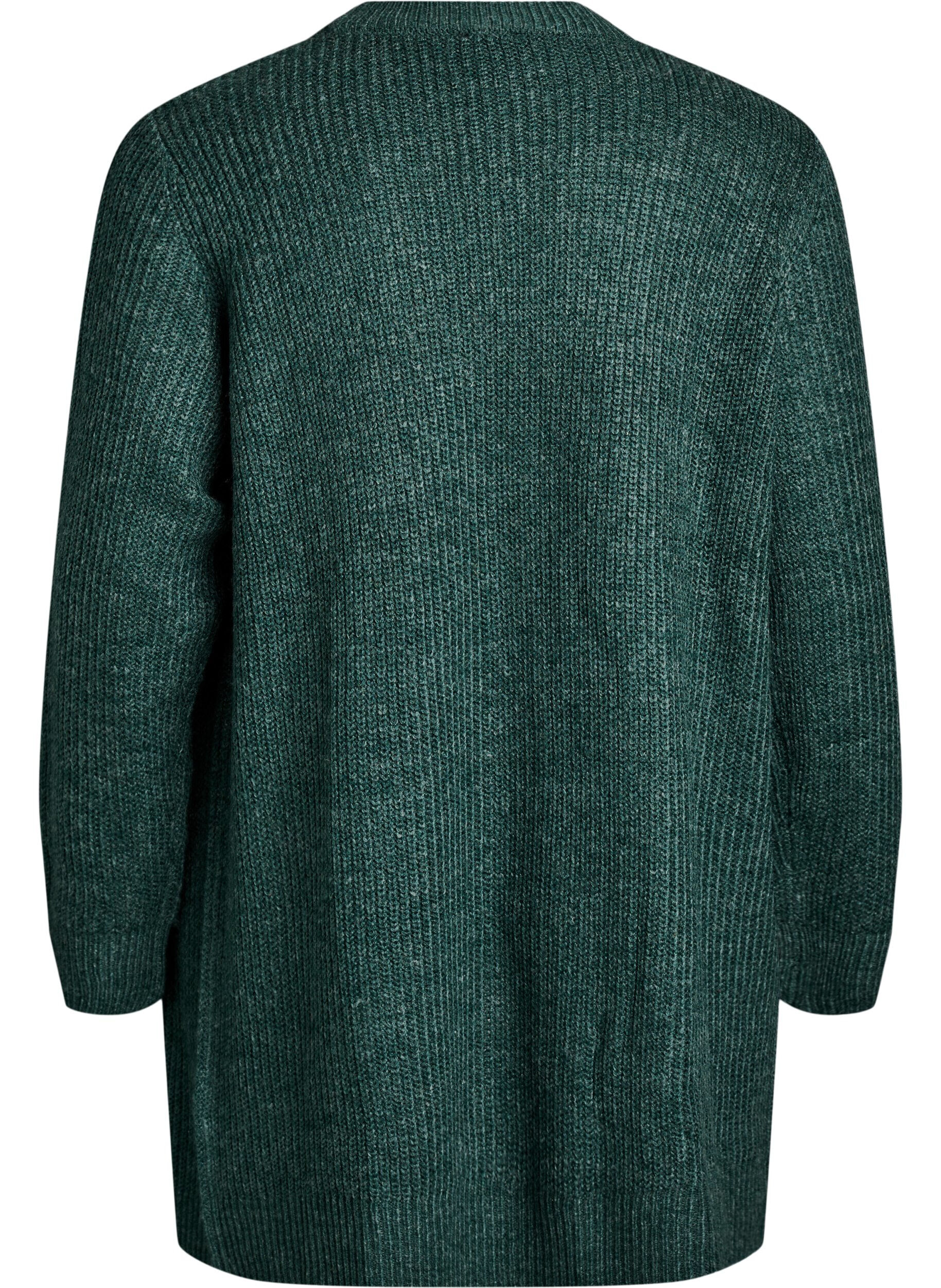 Zizzi FLASH - Lang ribbestrikket cardigan med lommer, Gr&oslash;nn, Packshot image number 1