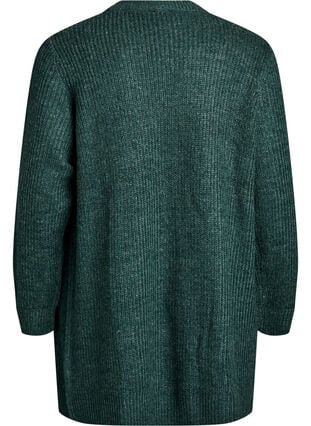 Zizzi FLASH - Lang ribbestrikket cardigan med lommer, Grønn, Packshot image number 1