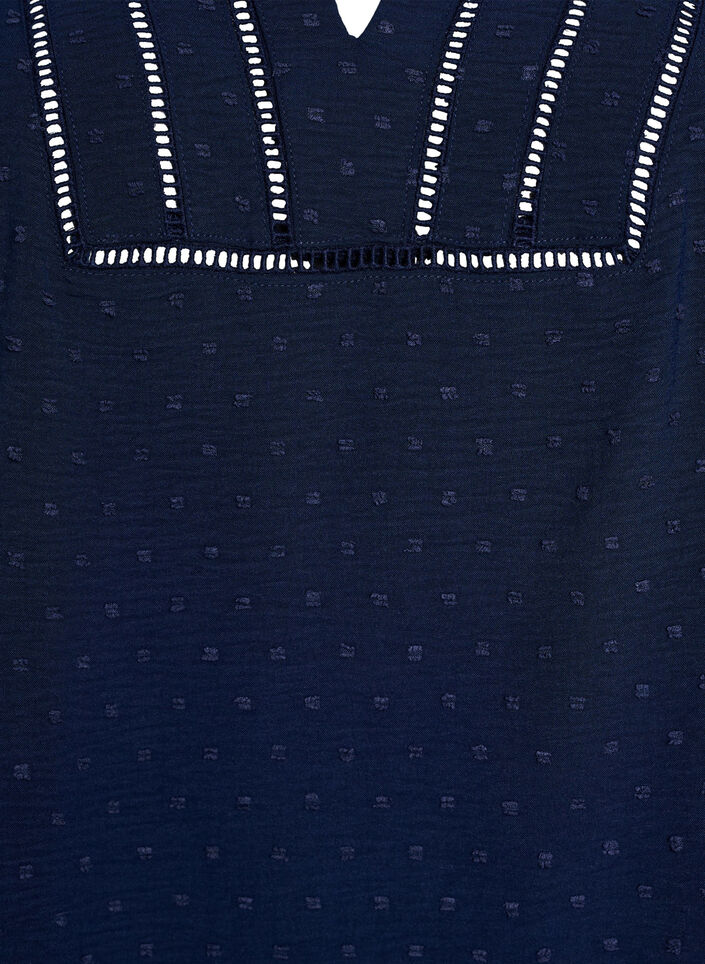 Bluse med korte puff ermer og prikkete tekstur, Navy Blazer, Packshot image number 2