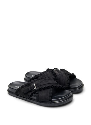 Zizzi Wide fit - Slip-on sandal med volangkanter, Svart, Packshot image number 1