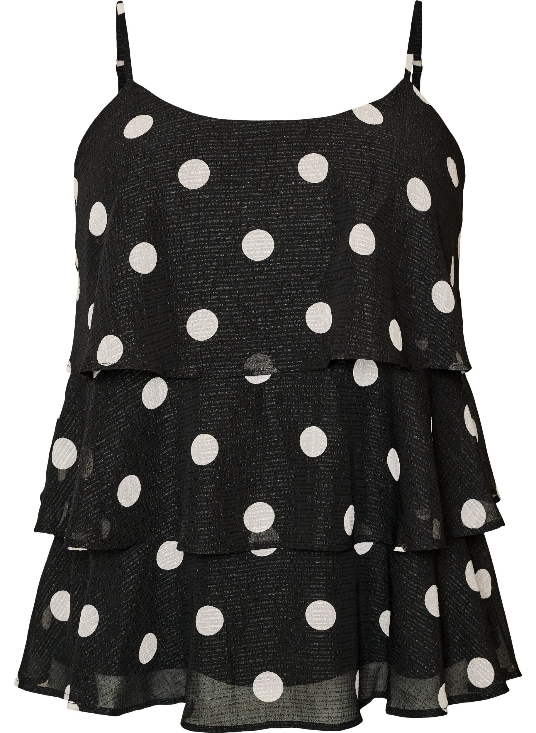 ZizziLag-p&aring;-lag topp med volanger og spaghetti-stropper, Svart, Packshot image number 0