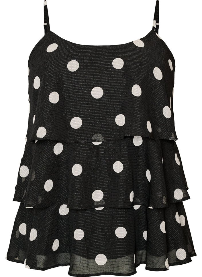 Lag-p&aring;-lag topp med volanger og spaghetti-stropper, Svart, Packshot