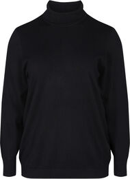 Strikkegenser i viskose med polokrage, Black