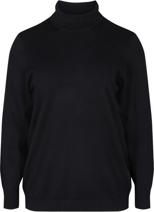 Strikkegenser i viskose med polokrage, Black, Packshot image number 0
