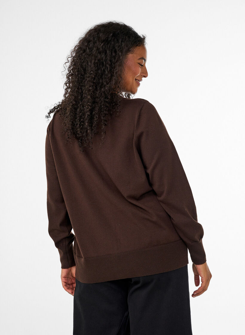 Finstrikket cardigan med rund hals, Brun, Model image number 2