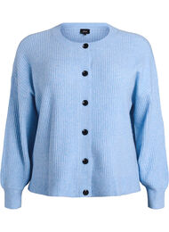 Ribbestrikket cardigan med knapper, Bl&aring;