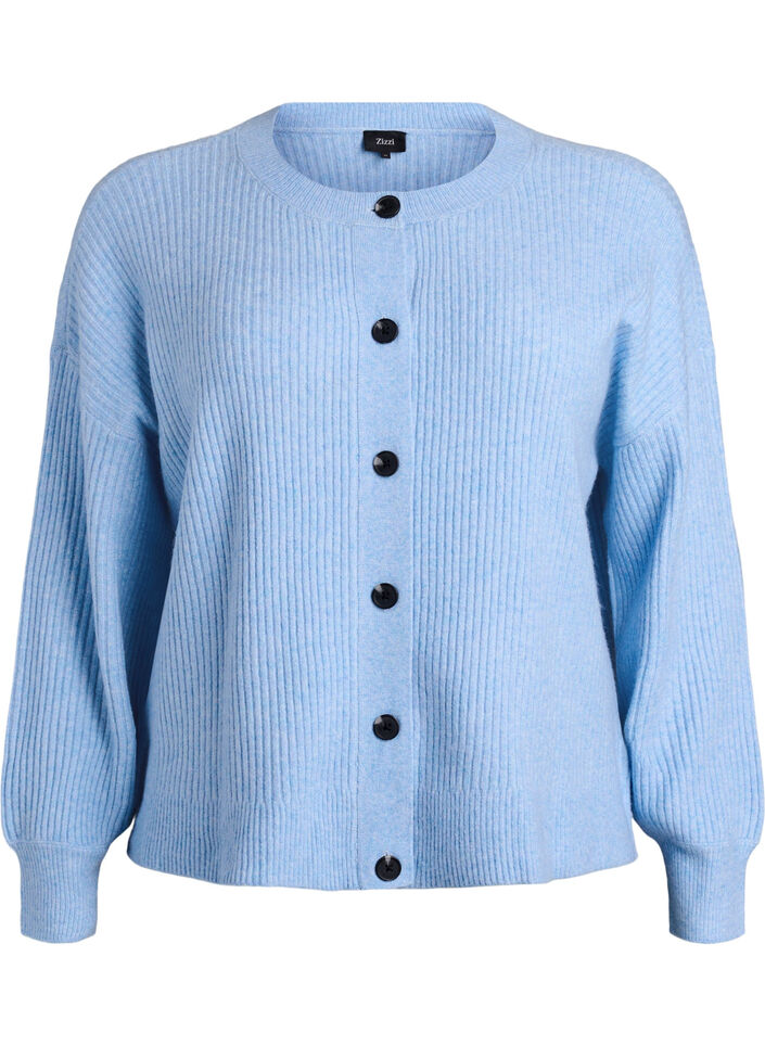 Ribbestrikket cardigan med knapper, Bl&aring;, Packshot image number 0