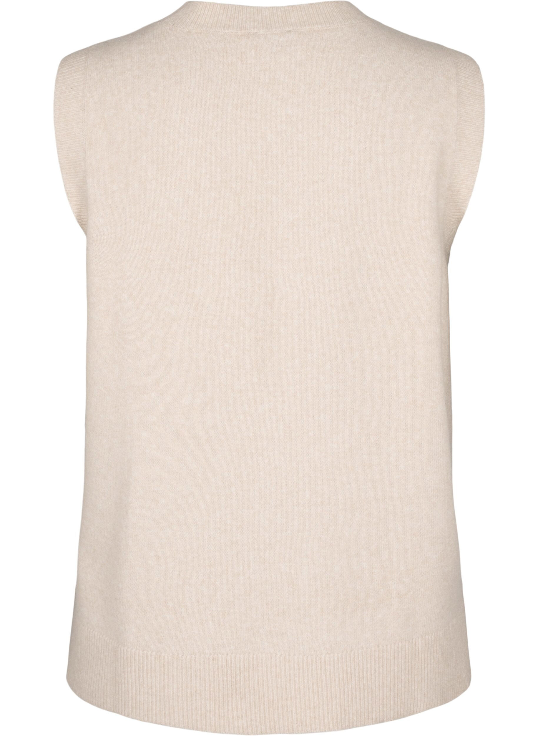 Zizzi Strikket vest med ribbestrikket kant, Pumice Stone Mel., Packshot image number 1