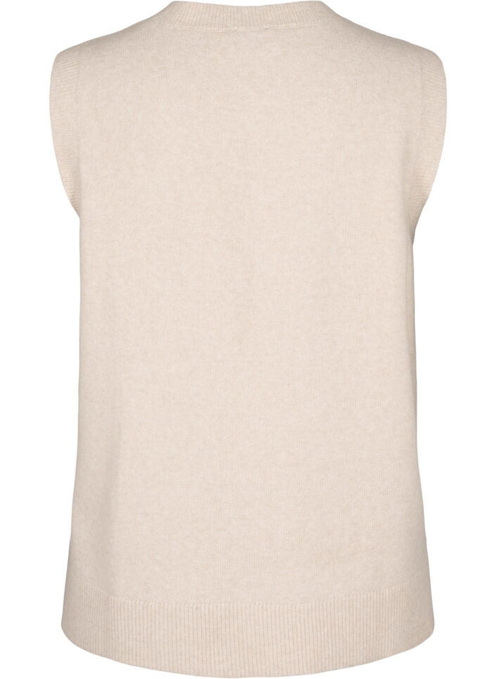 Strikket vest med ribbestrikket kant, Pumice Stone Mel., Packshot image number 1
