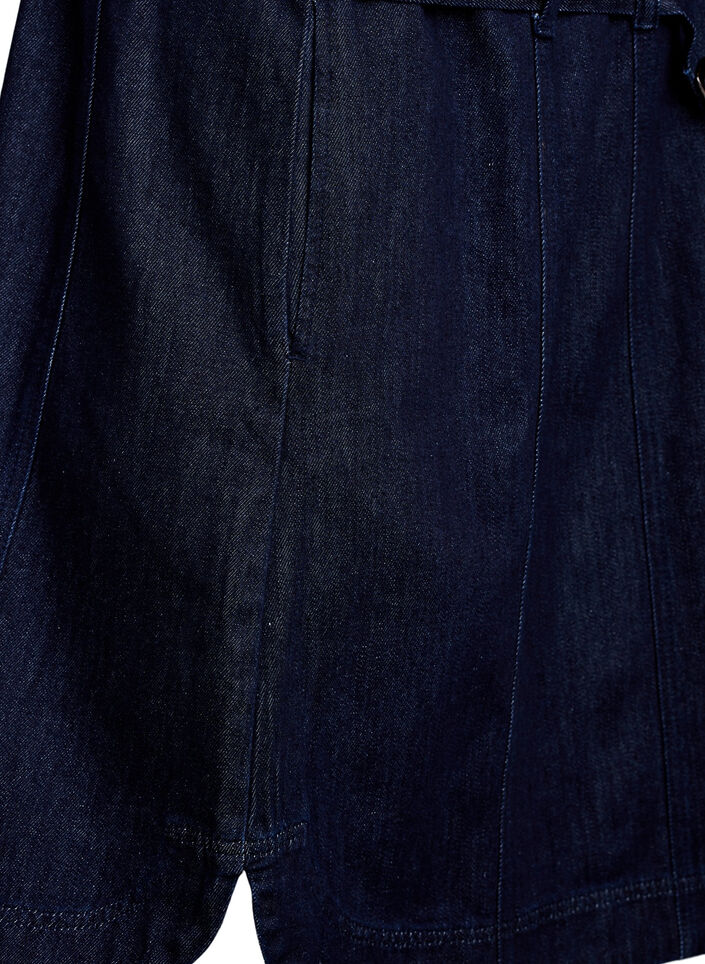 Denimkjole med belte og 3/4-ermer, Bl&aring;, Packshot image number 4
