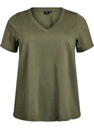 Enkel T-skjorte i bomull med V-hals, Grønn