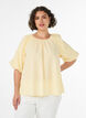 Liten rutete bluse med elastisk hals og albuelange ermer, Gul, Model image number 0