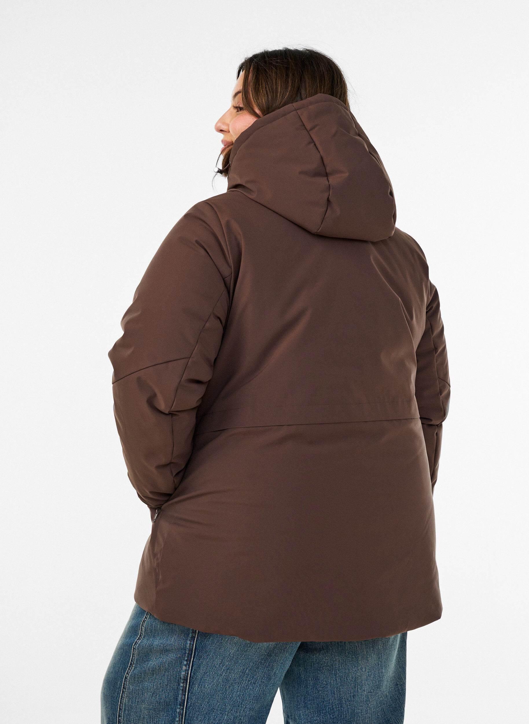 ZizziVinterjakke med hette og justerbar midje, Brun, Model image number 2