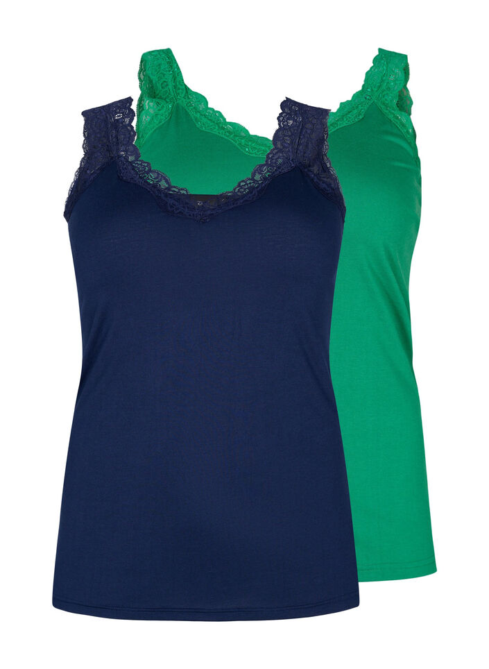 Topp med blonder, 2 stk., Navy B/Jolly Green, Packshot image number 0