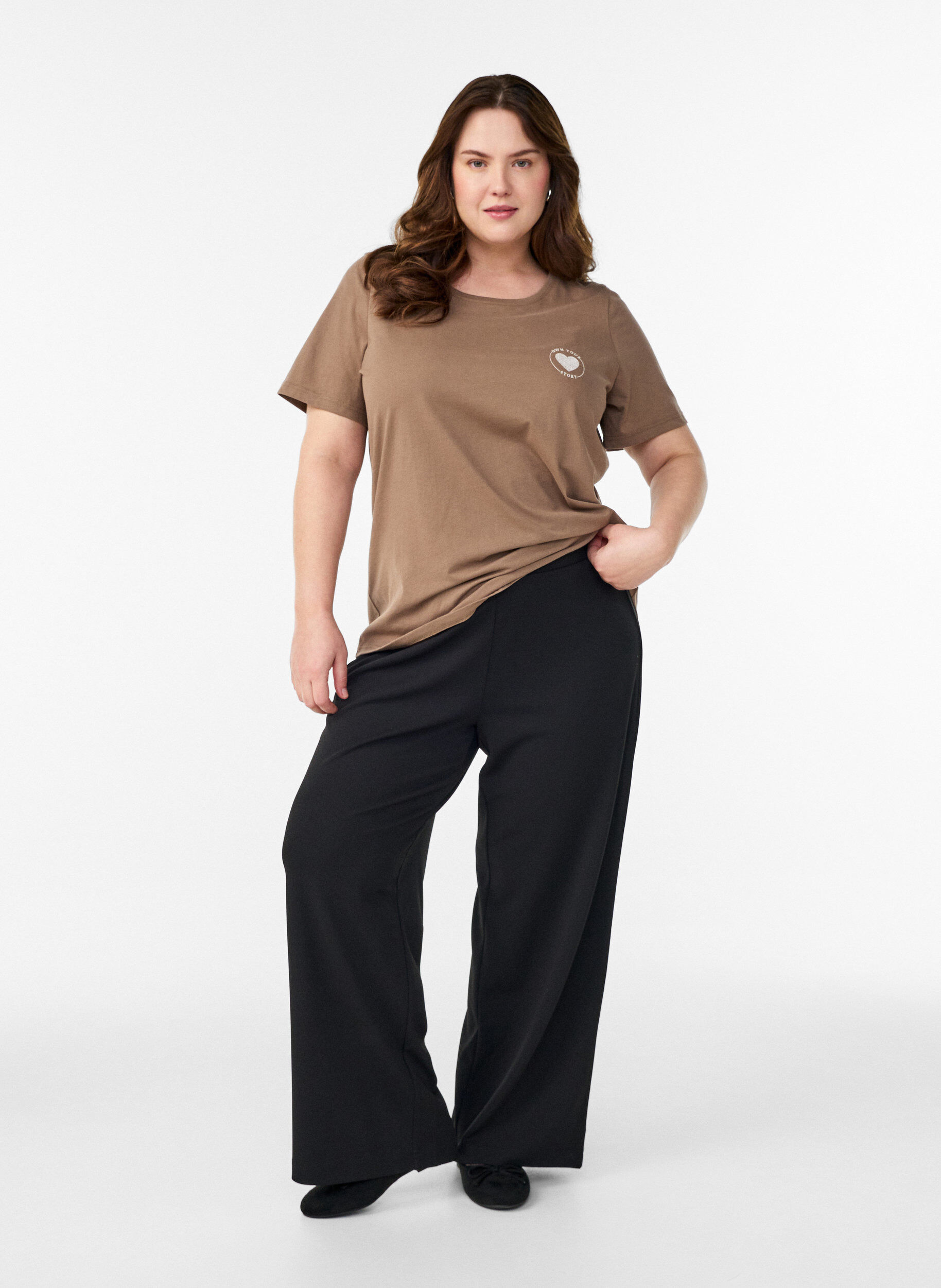 Zizzi FLASH - T-skjorte med trykk, Brun, Model image number 1