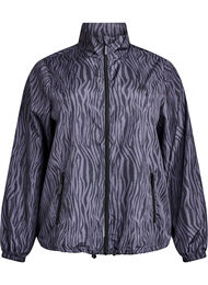 Løpejakke med høy hals og justerbar fold, Grey Zebra AOP