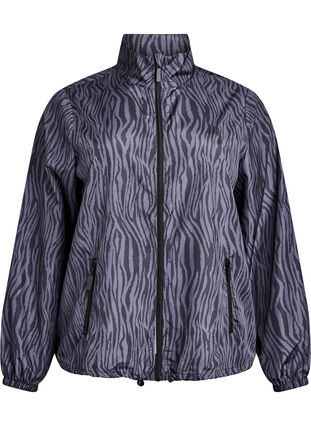 Zizzi Løpejakke med høy hals og justerbar fold, Grey Zebra AOP, Packshot image number 0