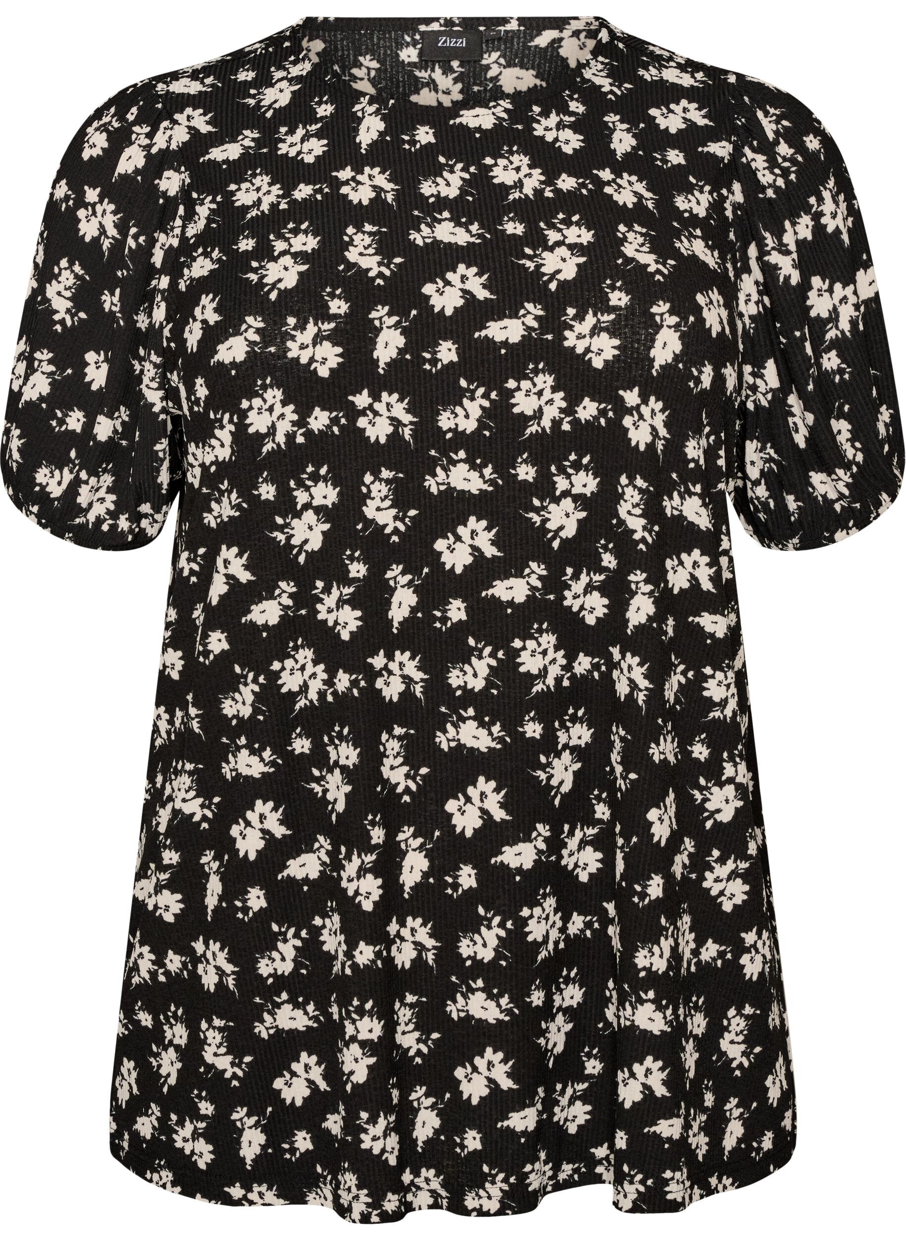 Bluse med lange ermer og blomstertrykk