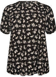 Bluse med lange ermer og blomstertrykk, Svart