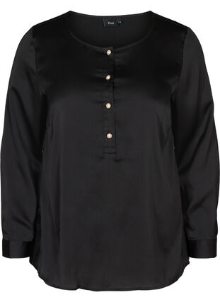 Langermet bluse med feminine knapper, Black, Packshot image number 0