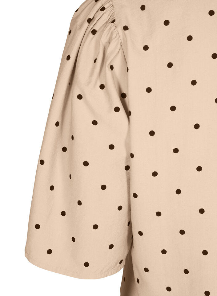 Bluse med løse ermer og v-hals, Doeskin w. dot AOP, Packshot