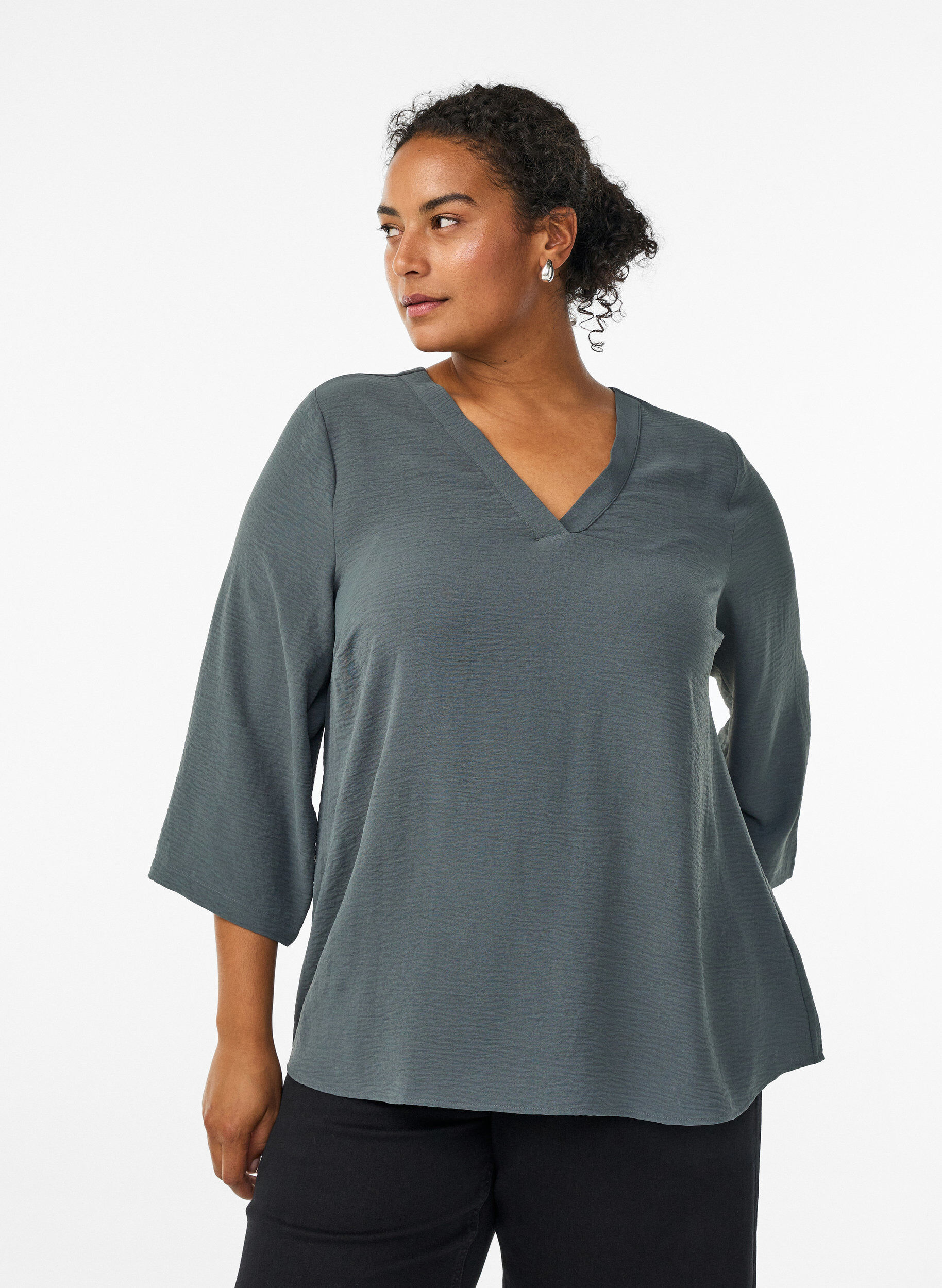 Bluse med 3/4 ermer, Gr&oslash;nn, Model