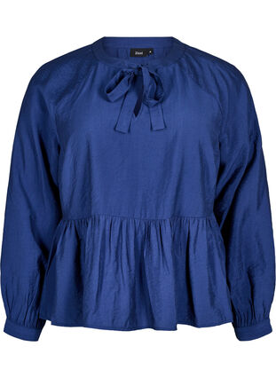 Zizzi Bluse med sløyfe og lange ermer, Blå, Packshot image number 0