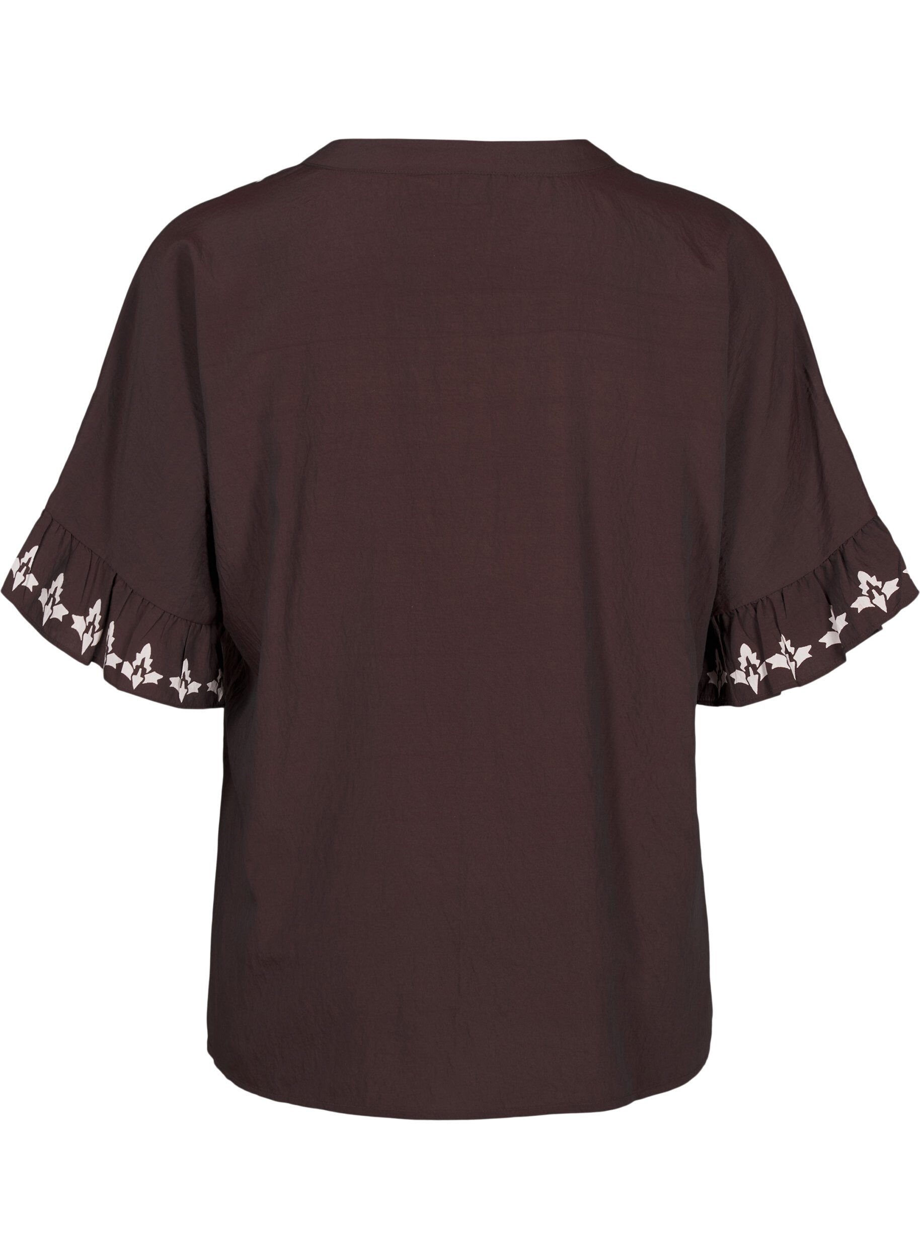Zizzi Kortermet bluse med trykk og volanger, Brun, Packshot image number 1