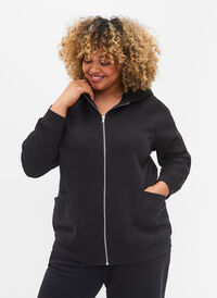 Cardigan med hette og lommer, Black, Model