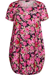 Kortermet bomullskjole med trykt m&oslash;nster, Svart