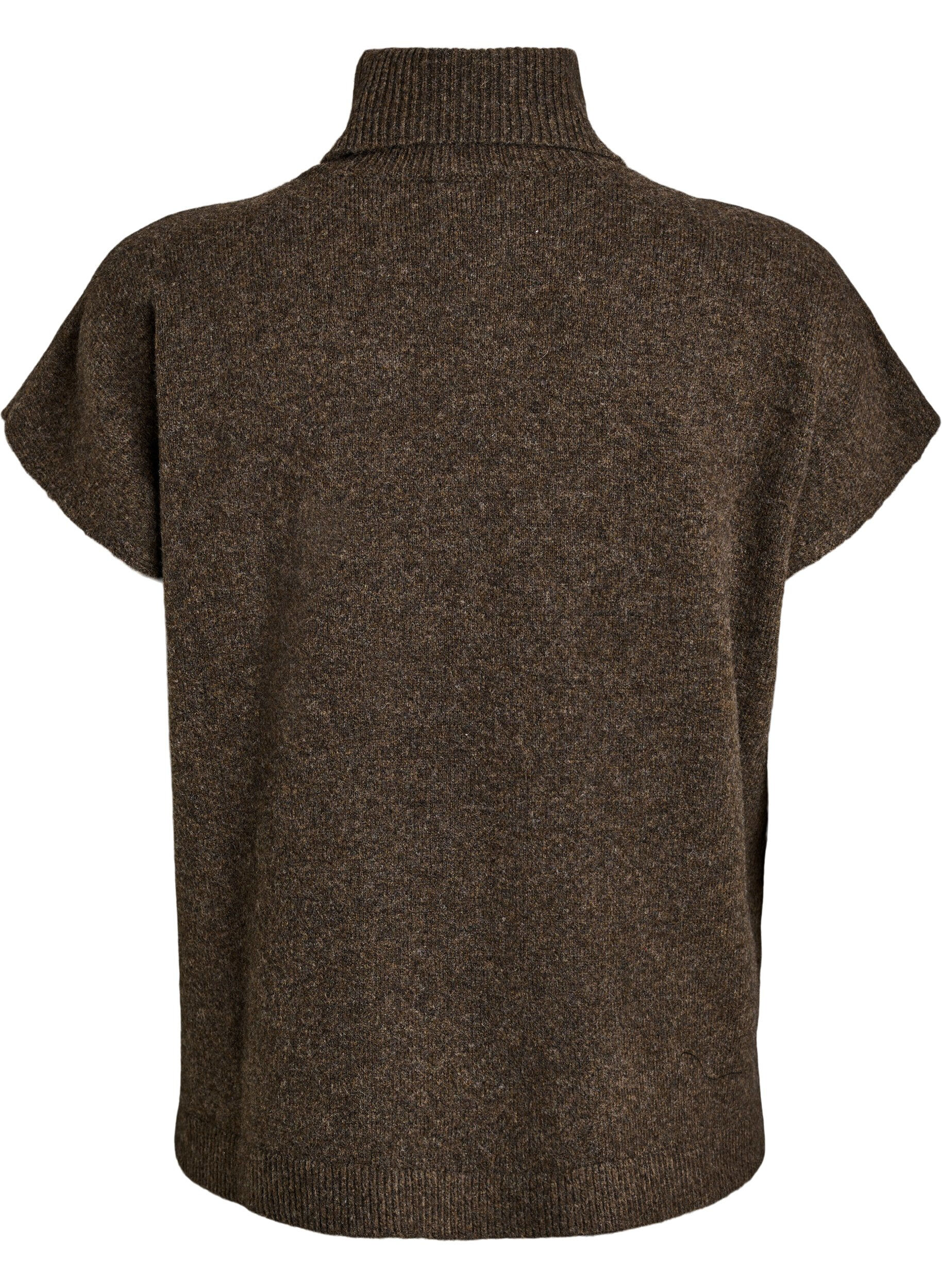 ZizziStrikket vest med h&oslash;y hals, Brun, Packshot image number 1