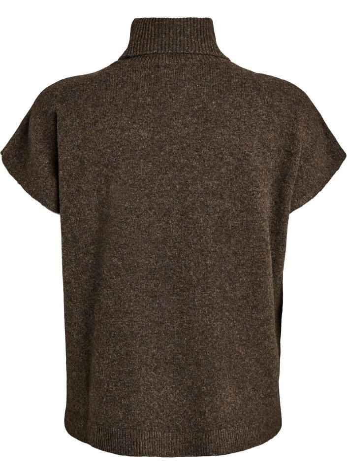 Strikket vest med h&oslash;y hals, Brun, Packshot image number 1