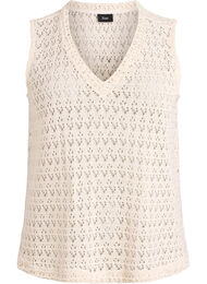 Ermel&oslash;s bluse med hullbroderi og V-hals, Beige