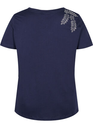 Kortermet T-skjorte i bomull med dekorativ strass, Navy Blazer Stone, Packshot image number 1