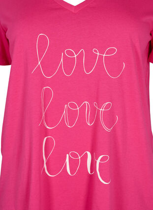 T-skjorte i bomull med V-hals og trykk, Fuchsia Purple Love, Packshot image number 2