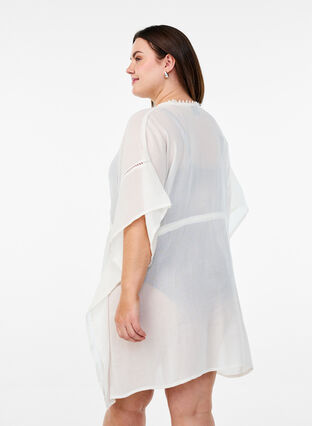 Zizzi Strandponcho med knytebelte, Hvit, Model image number 2