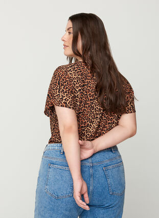 Bluse med korte ermer, Leopard AOP, Model image number 1