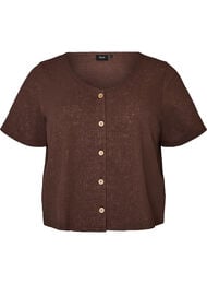 Teksturert bomullsbluse med knappelukking, Brun