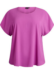 Bluse med korte ermer og rund hals, Lilla
