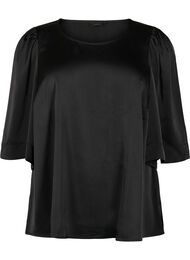 Bluse i sateng med halvlange ermer, Black