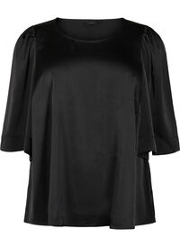 Bluse i sateng med halvlange ermer