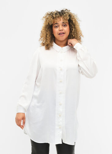 Lang skjorte med perleknapper, Bright White, Model image number 0