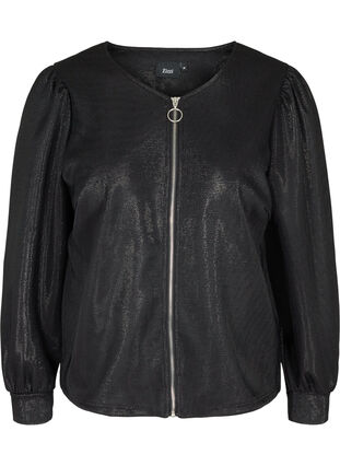 Kort jakke med glitter og glidelås, Black, Packshot image number 0